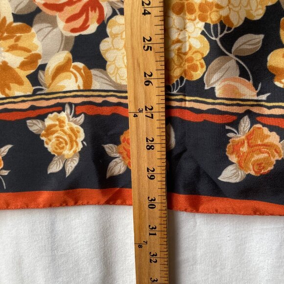 Vintage Floral Flower Womens Scarf Square Orange Brown BeigeTan Roses Hydrangeas - Picture 12 of 12